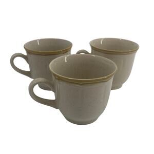 3 Vintage Crown Manor Hand-Painted Stoneware Mug Cup Tan Brown 3” Tall Garden